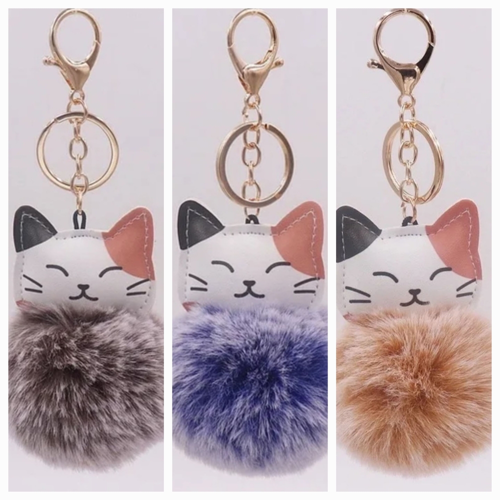 Fluffy Kitty Pom Pom Keychain/Purse Charm/Desk Accessory/Sensory Item | Choose 1